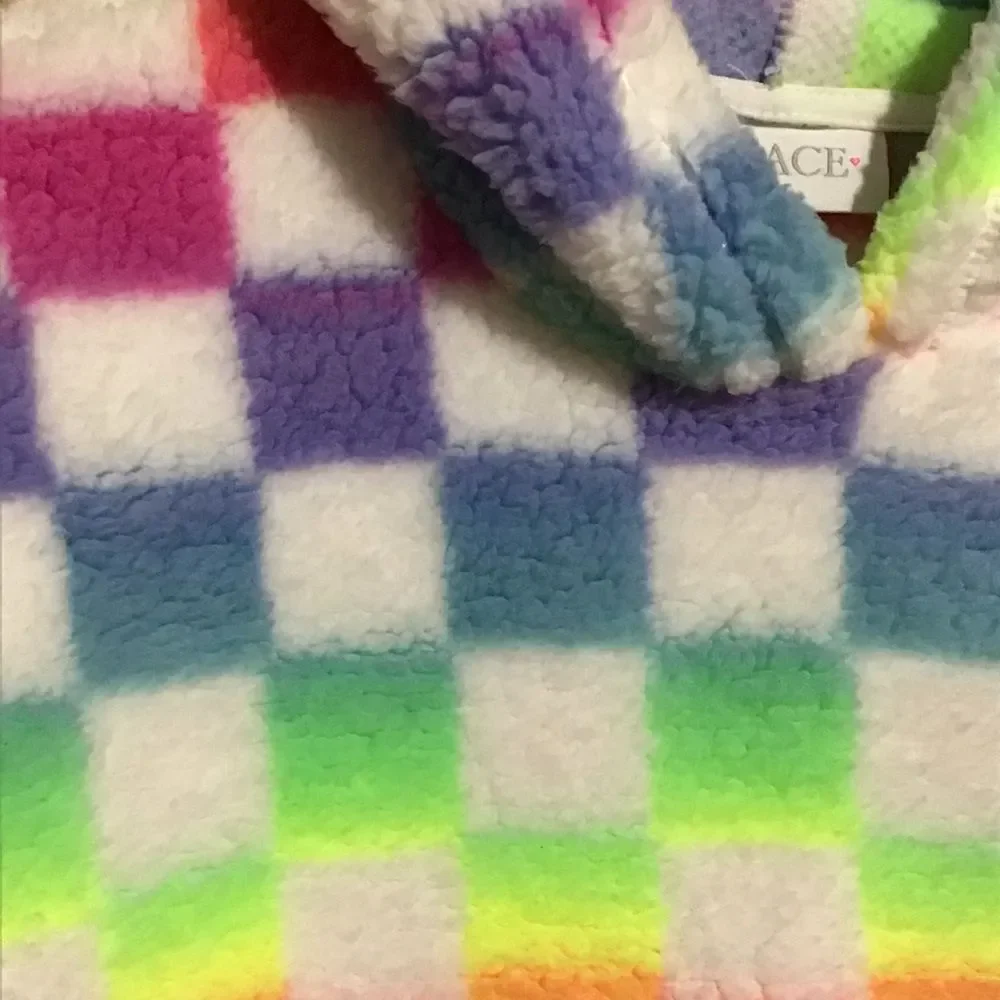 The Children's Place Multi-Colored Checkered Fuzzy Hoodie L‎ 10/12